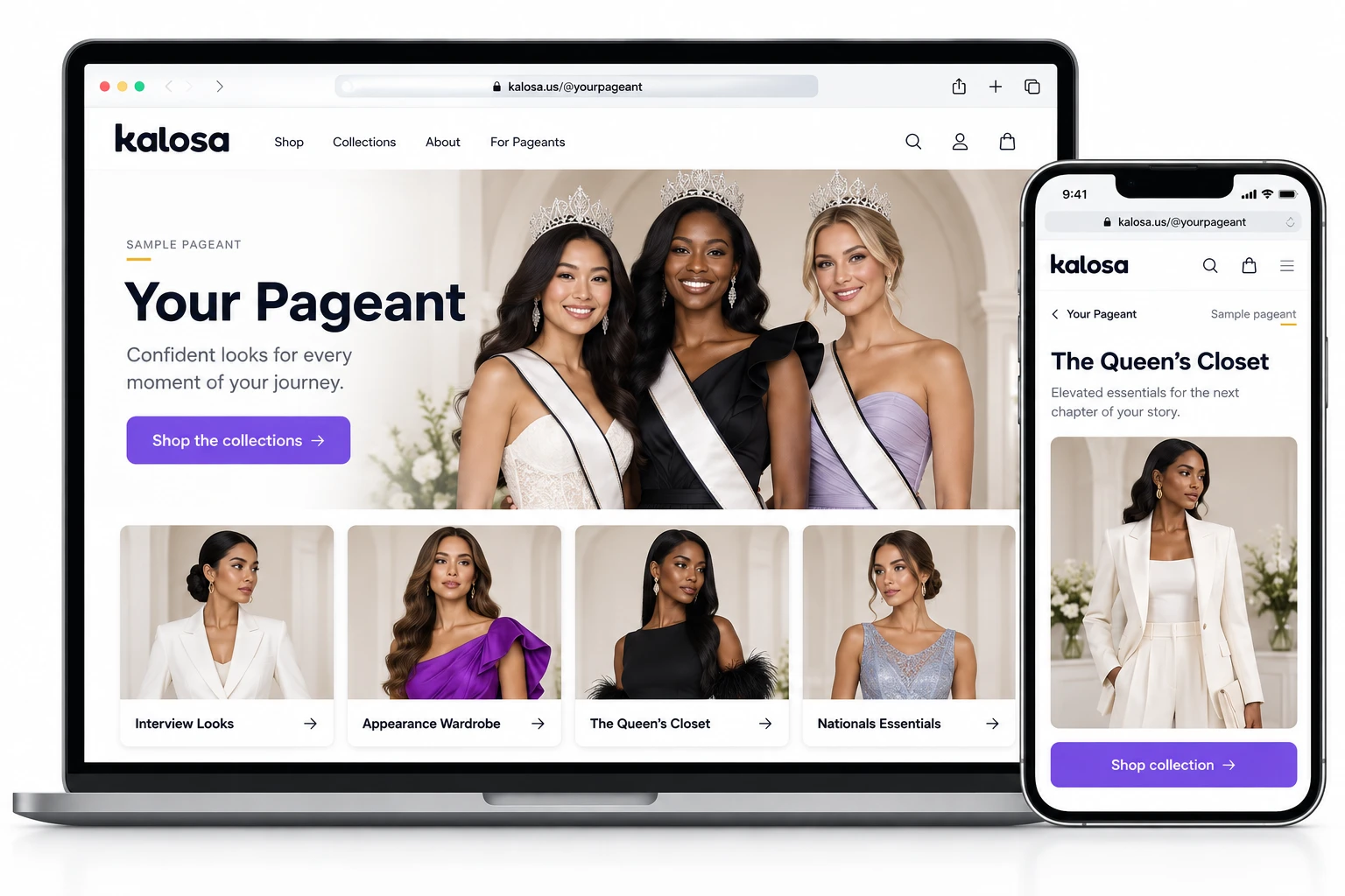 Pageant partnership concept showing contestant wardrobe collections